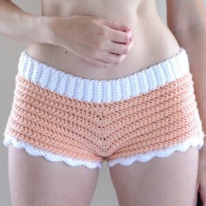 Handmade Crochet Peach and White Shorts S